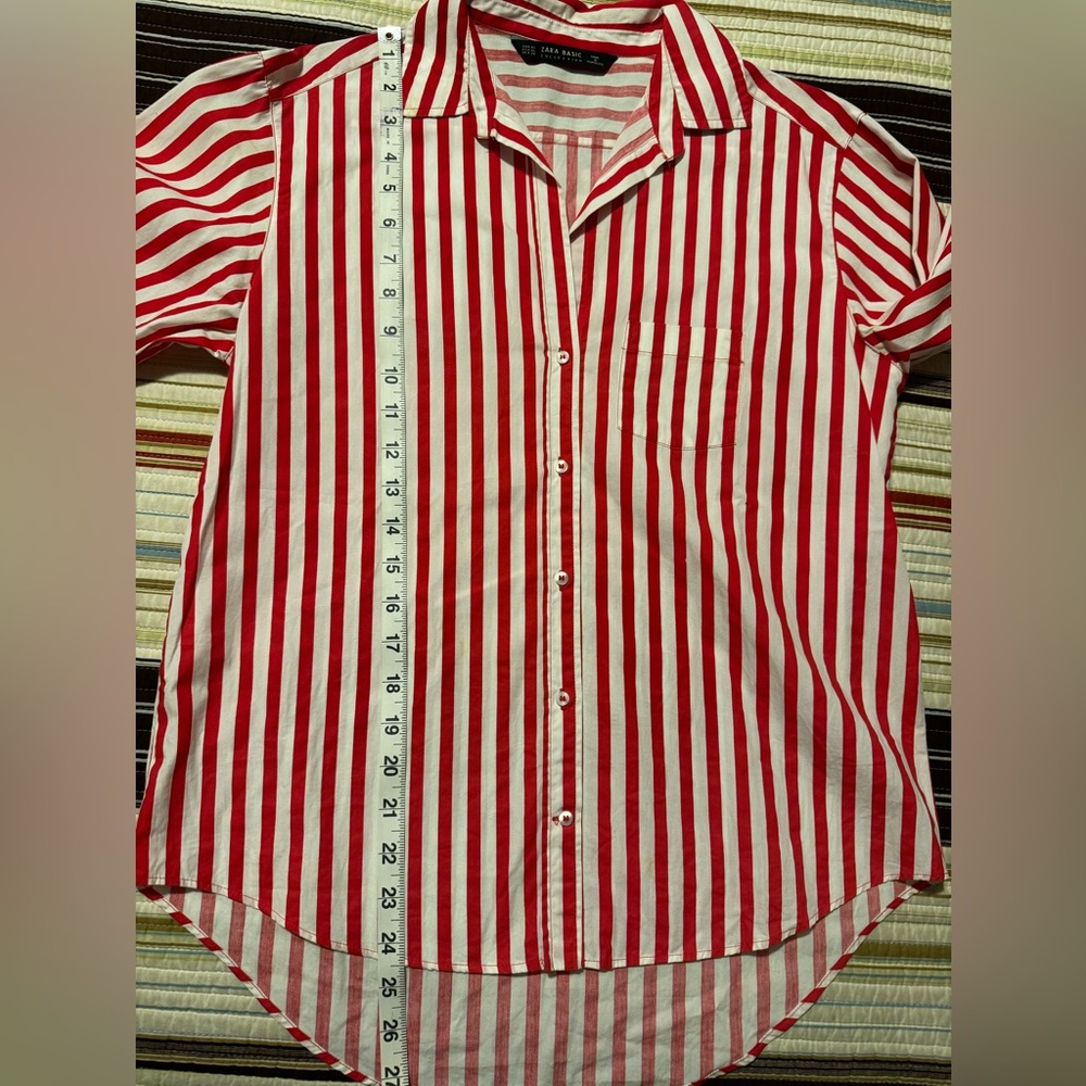 Zara Striped Button Down Shirt - Red & White - Picture 6 of 8